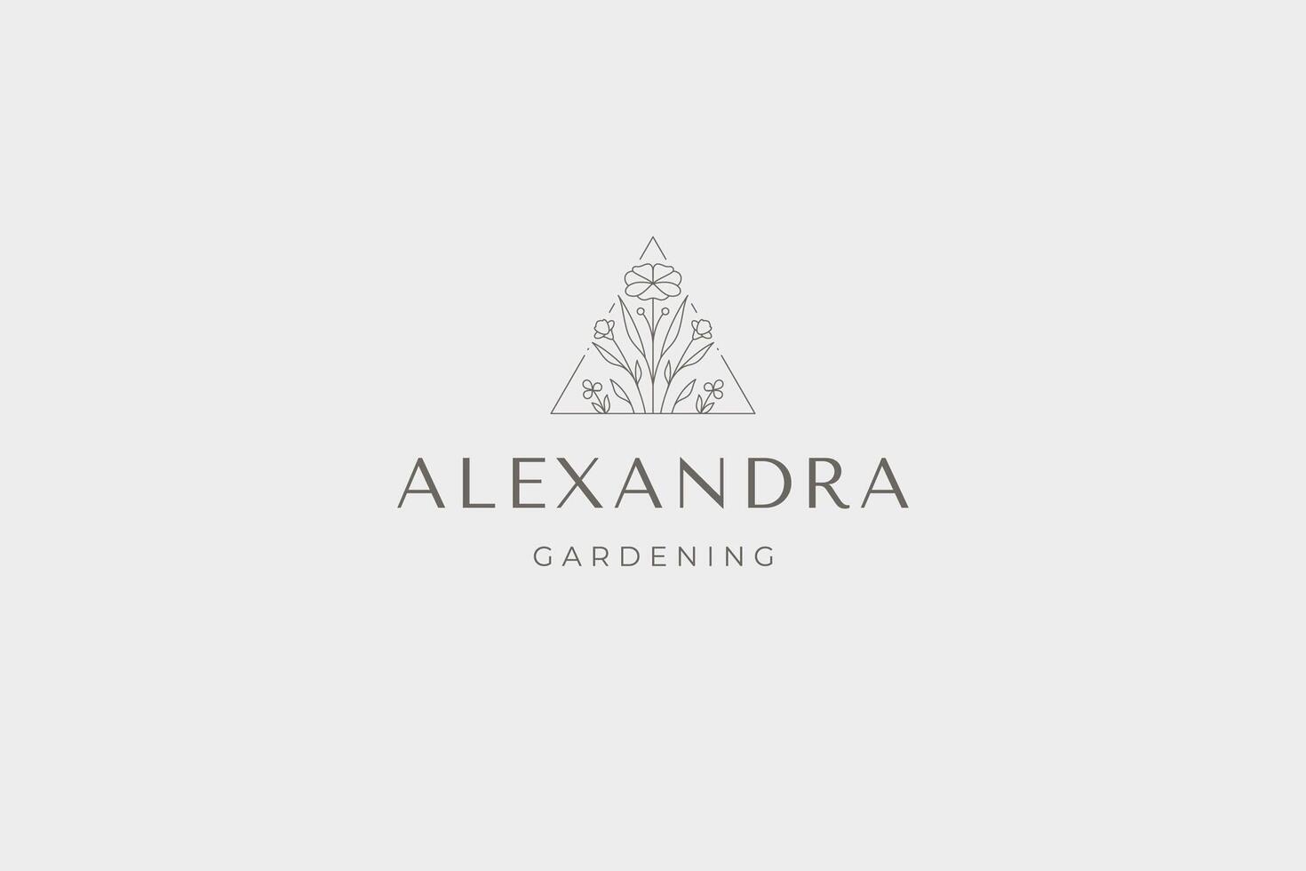 Romantic wild flower triangle frame minimalist brand emblem with place for text illustration vector