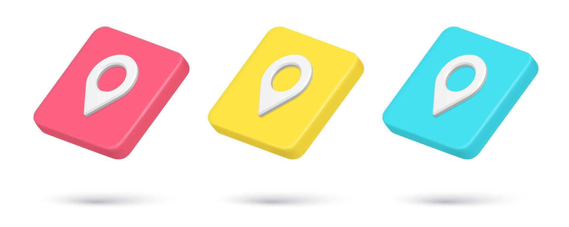 Collection multicolored map pin location pointer quick tips 3d icon illustration vector