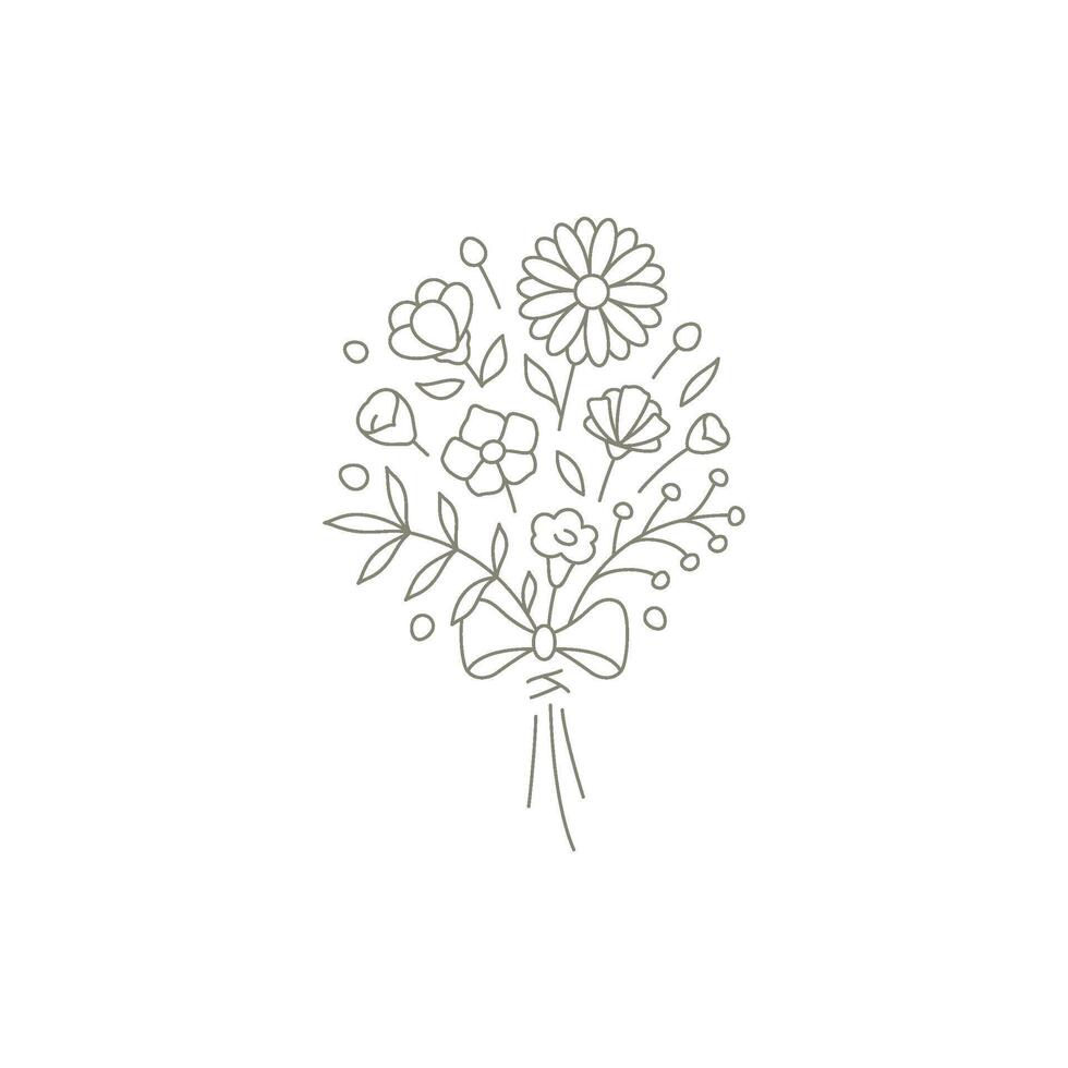 Decorative simple nature flower bouquet with chamomile, stem leaves logo design illustration vector