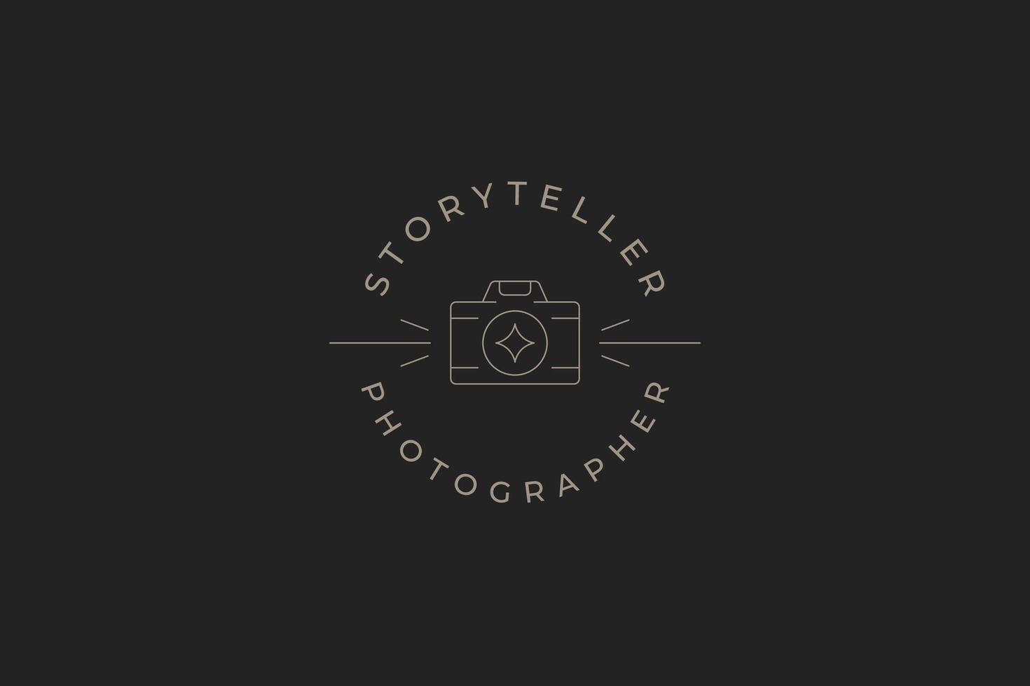 Line art monochrome simple photo camera with glow lens circle logo with place for text vector
