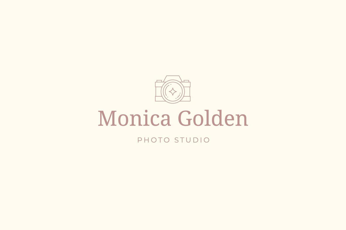 Monochrome simple line art camera photo shooting logo template with place for text vector
