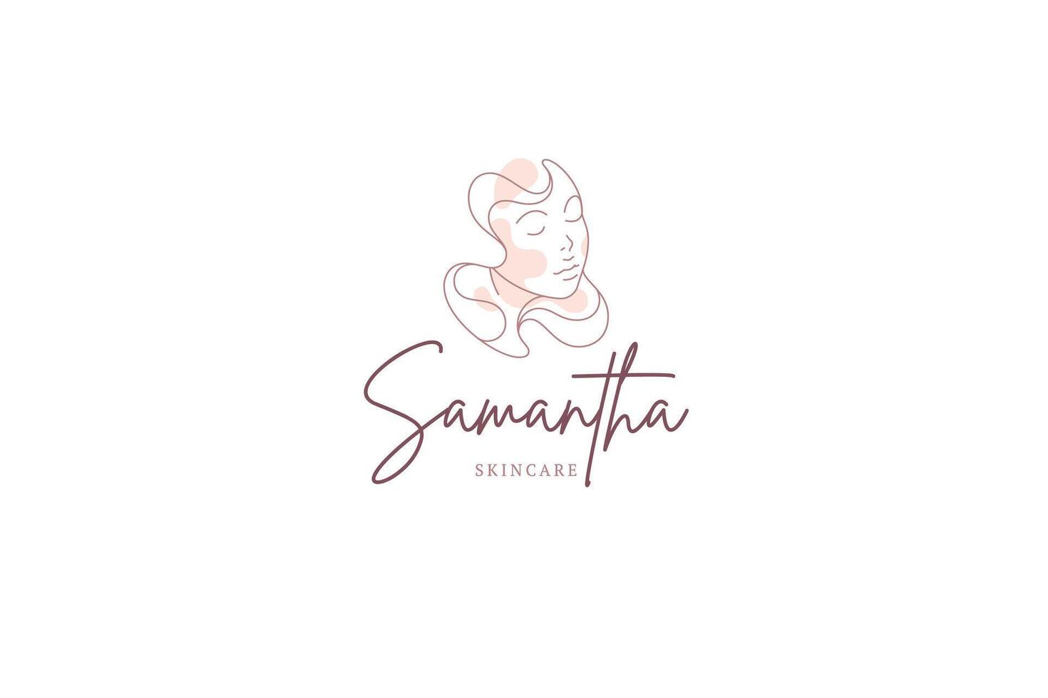Dreaming woman face with closed eyes and curly hair continuous line decorative logo vector