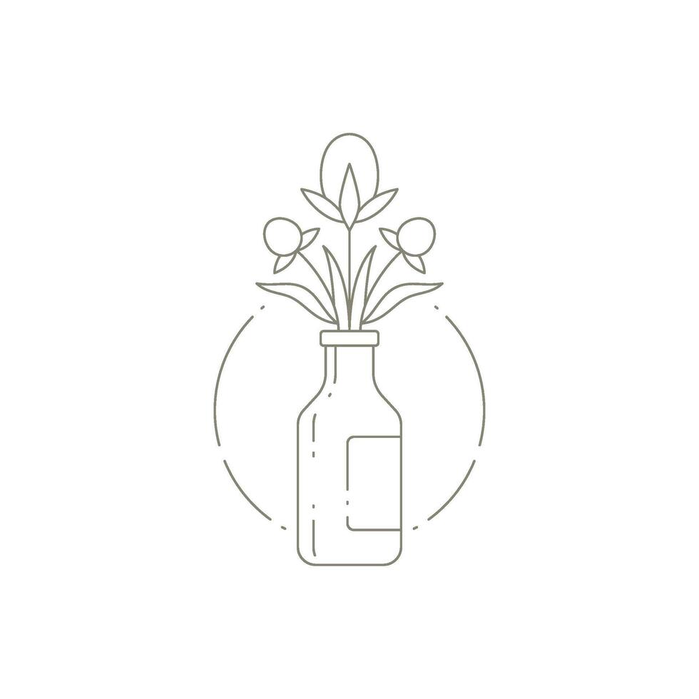 Elegant natural narcissus bouquet buds, petal and stem in bottle vase at circle hand drawn frame vector