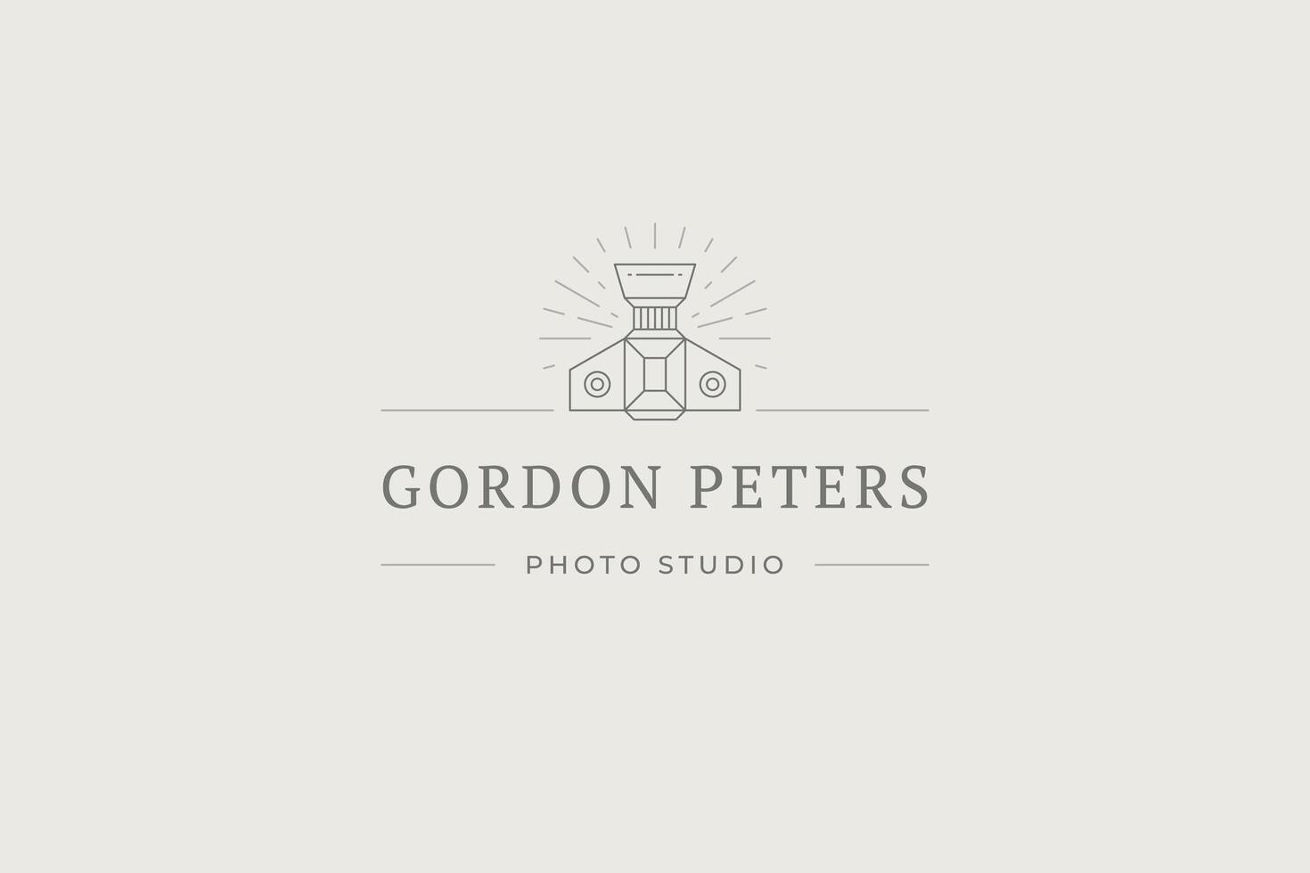 Minimalist shooting vintage camera bright illumination glow top view line art logo vector