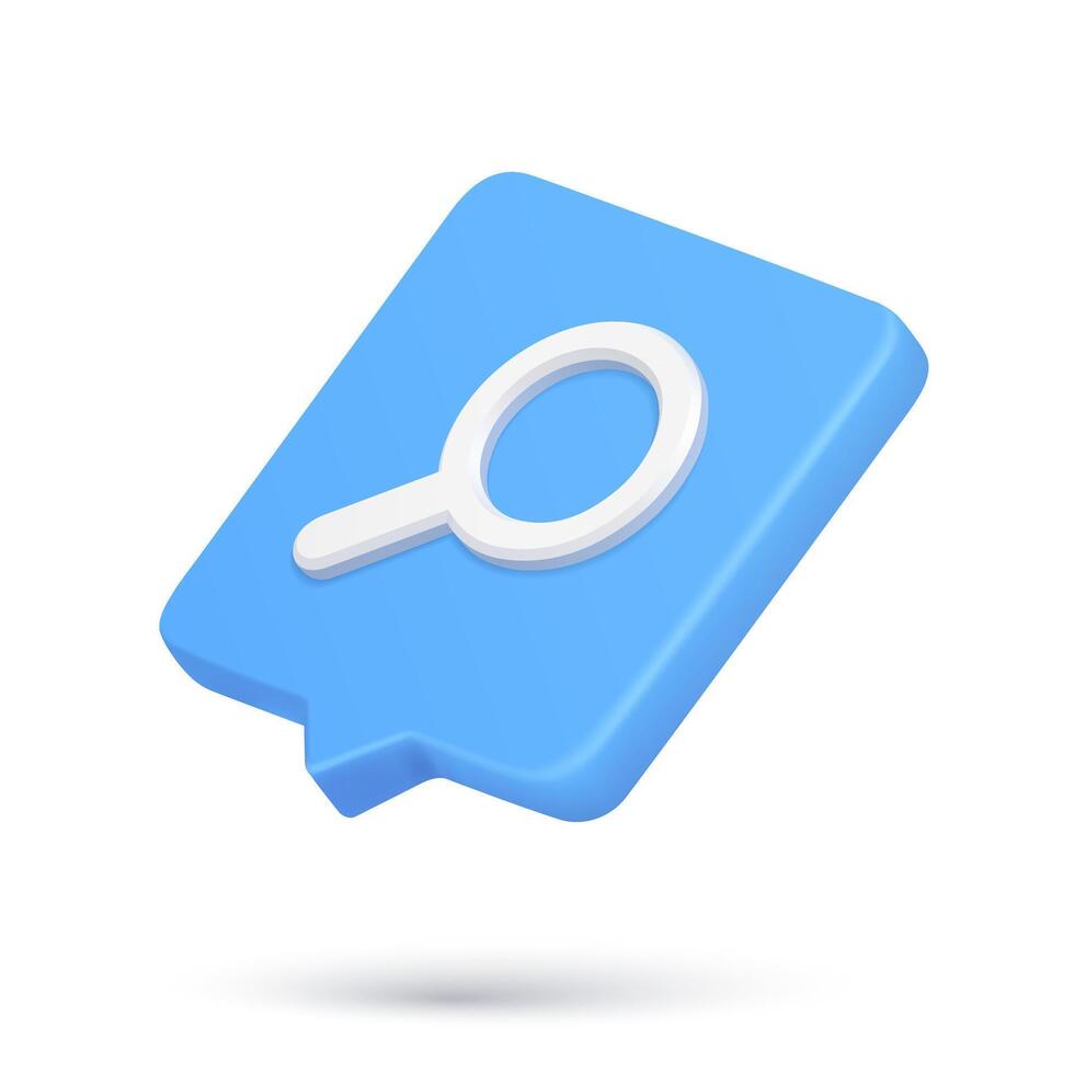 Realistic magnifying glass 3d icon quick tips speech bubble for searching research browsing vector