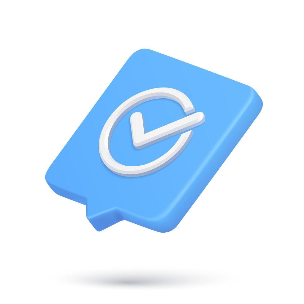Realistic 3d icon minimalist checkmark in circle frame cyberspace quick tips accept complete vector