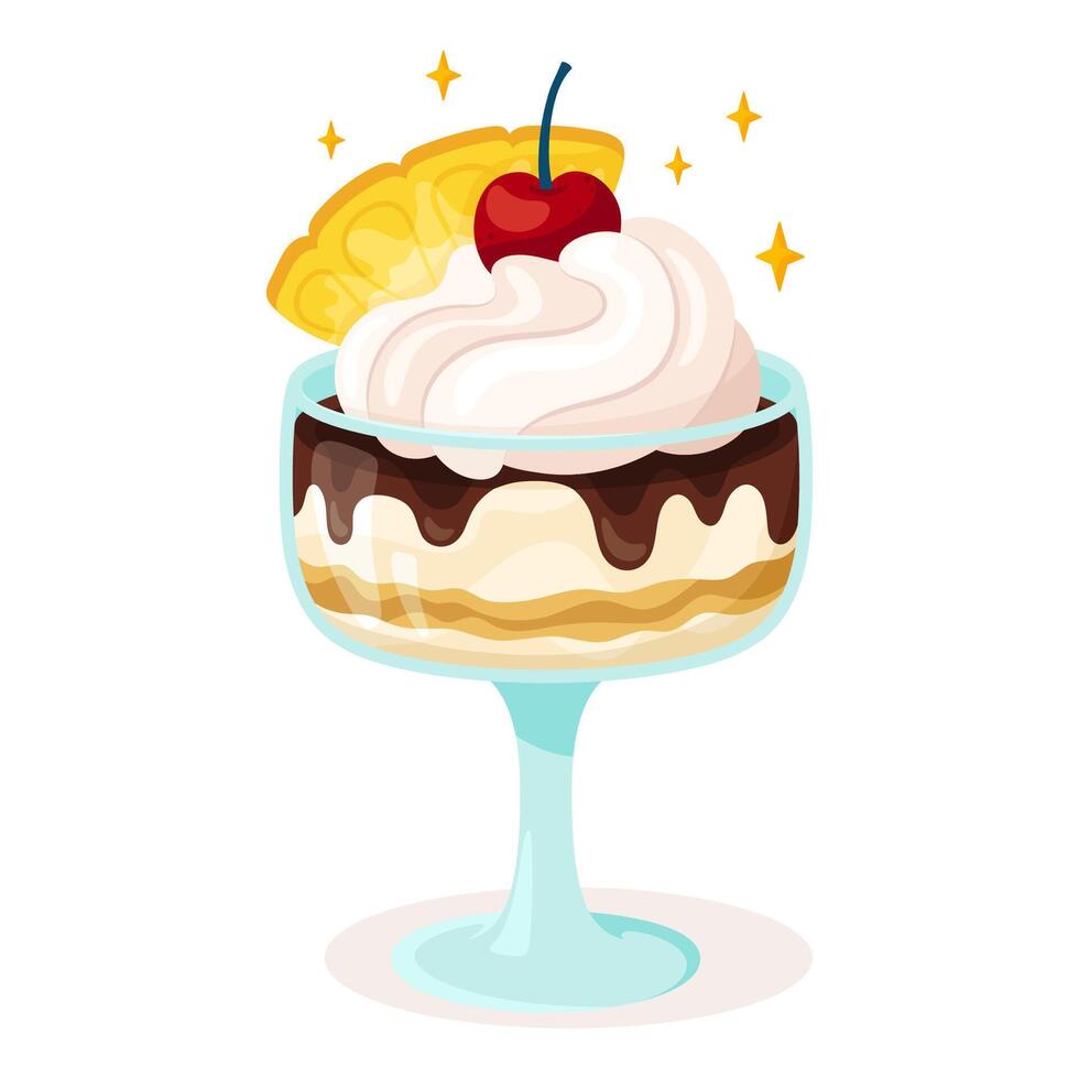 Summer dessert with fresh berries and fruits. Cartoon flat illustration for advertising or menu vector
