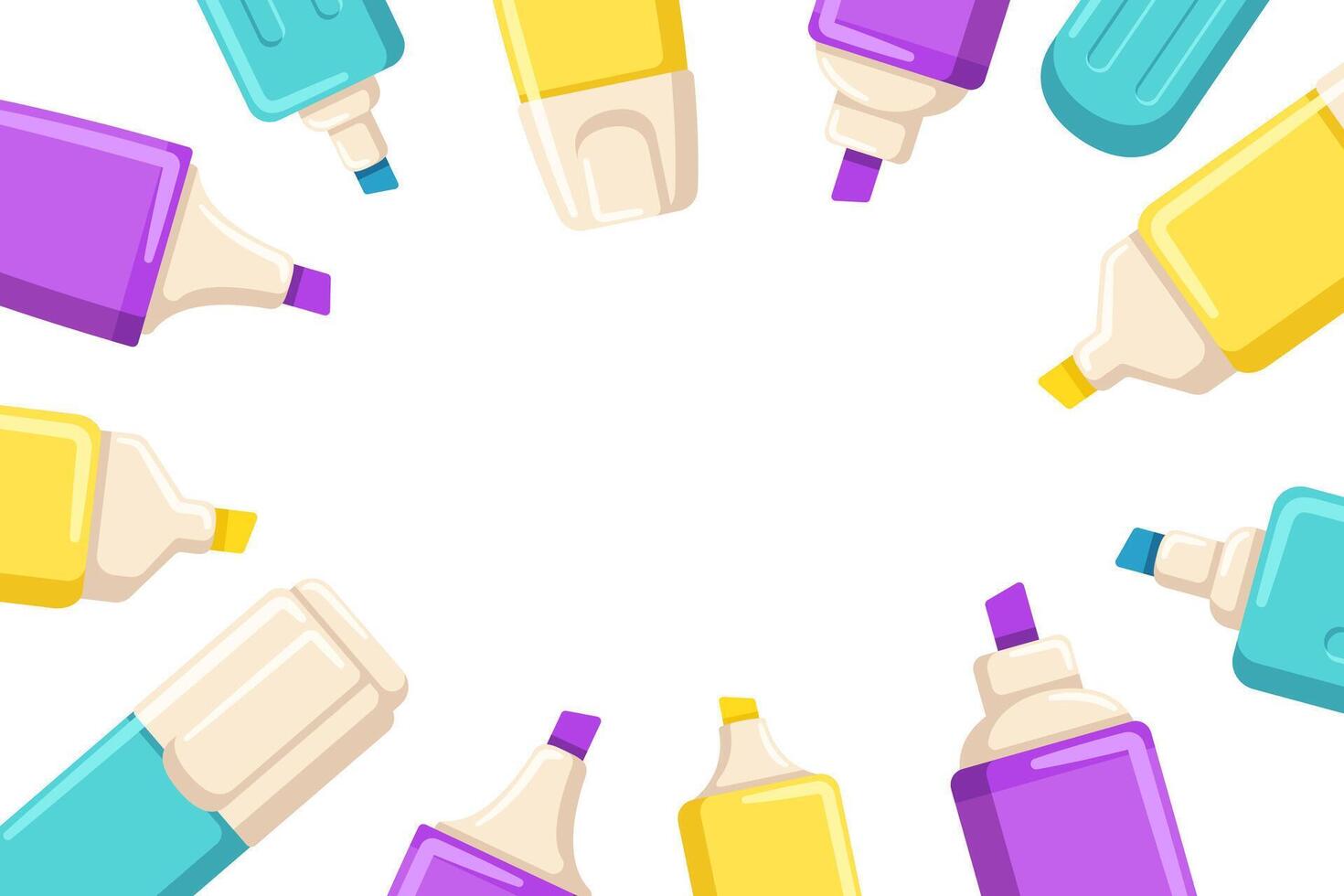 Background with cute colorful marker pen. School stationery. Copy space vector
