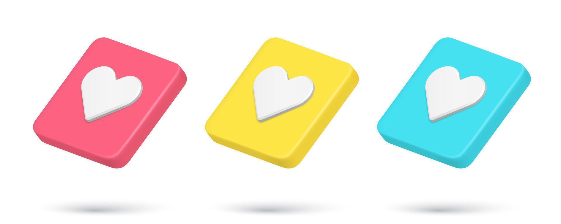 Multicolored realistic 3d icon heart online dating quick tips notification set illustration vector