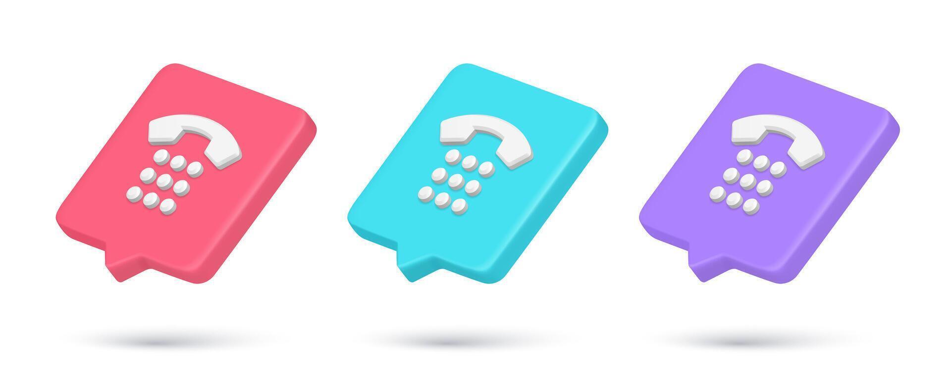 Collection realistic quick tips retro telephone call center internet notification 3d icon vector