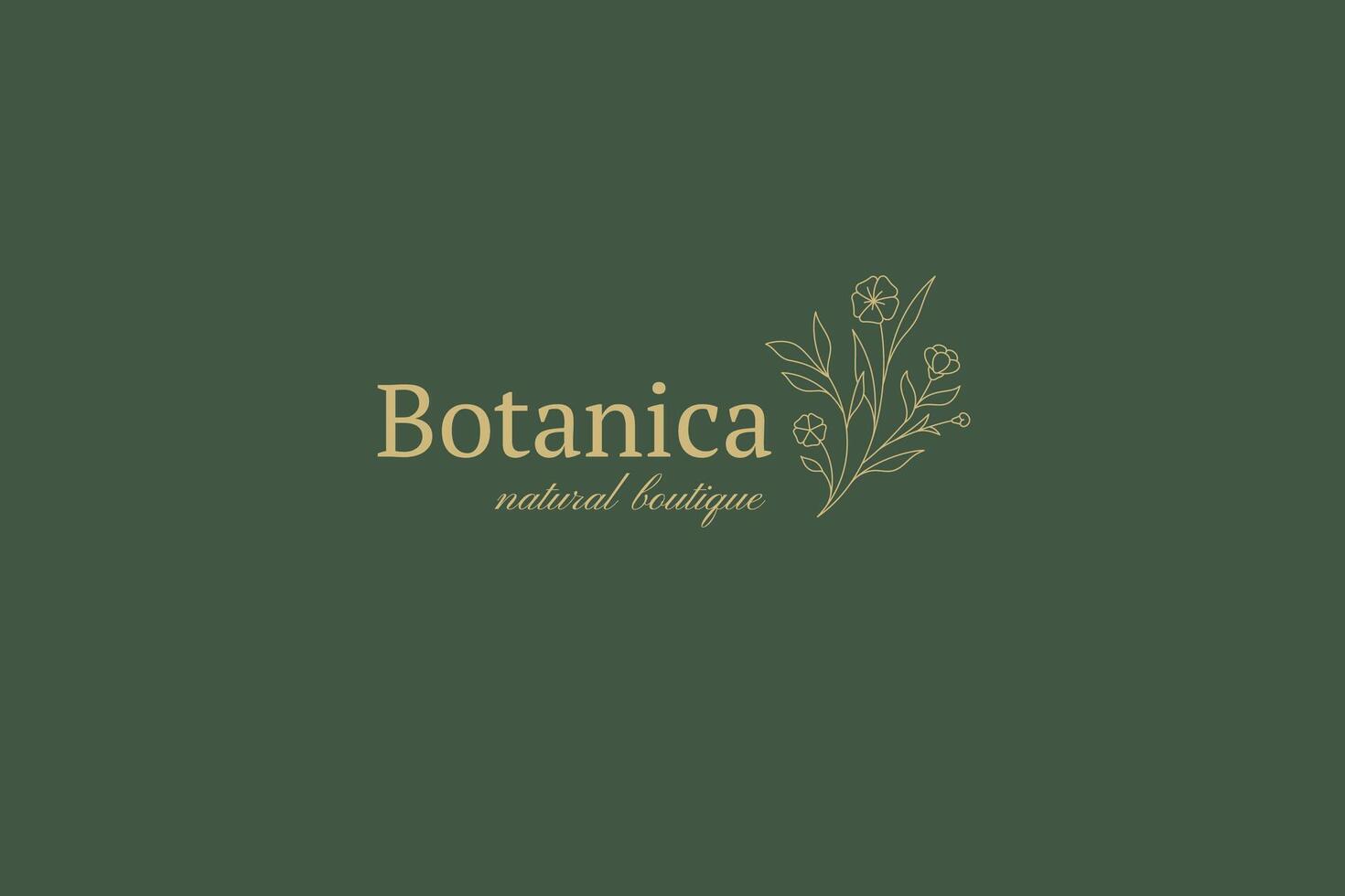 Natural organic botanic flower twig leaves minimalist line art logo with place for text vector