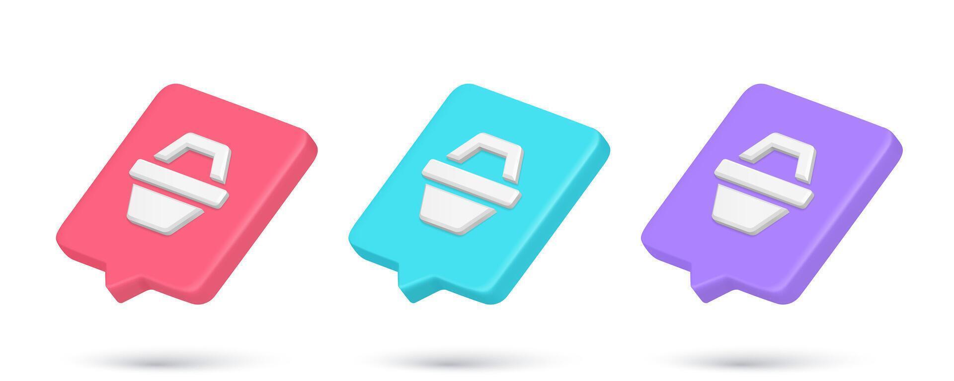 Collection grocery supermarket shopping cart 3d icon quick tips realistic illustration vector