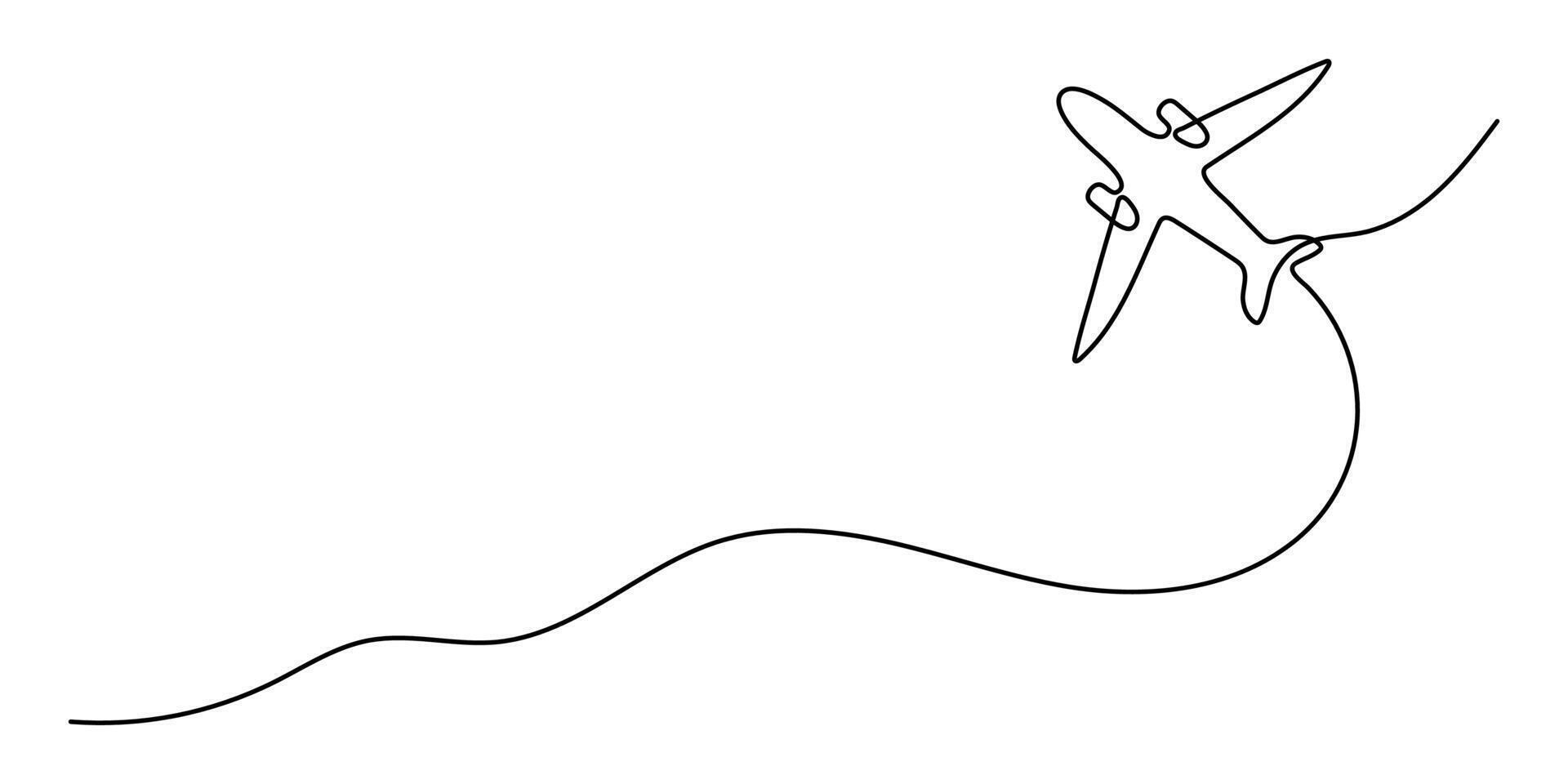 Airplane path in one continuous line drawing. Business concept of world travel and international airline flights with tracing in simple linear style. Doodle illustration vector