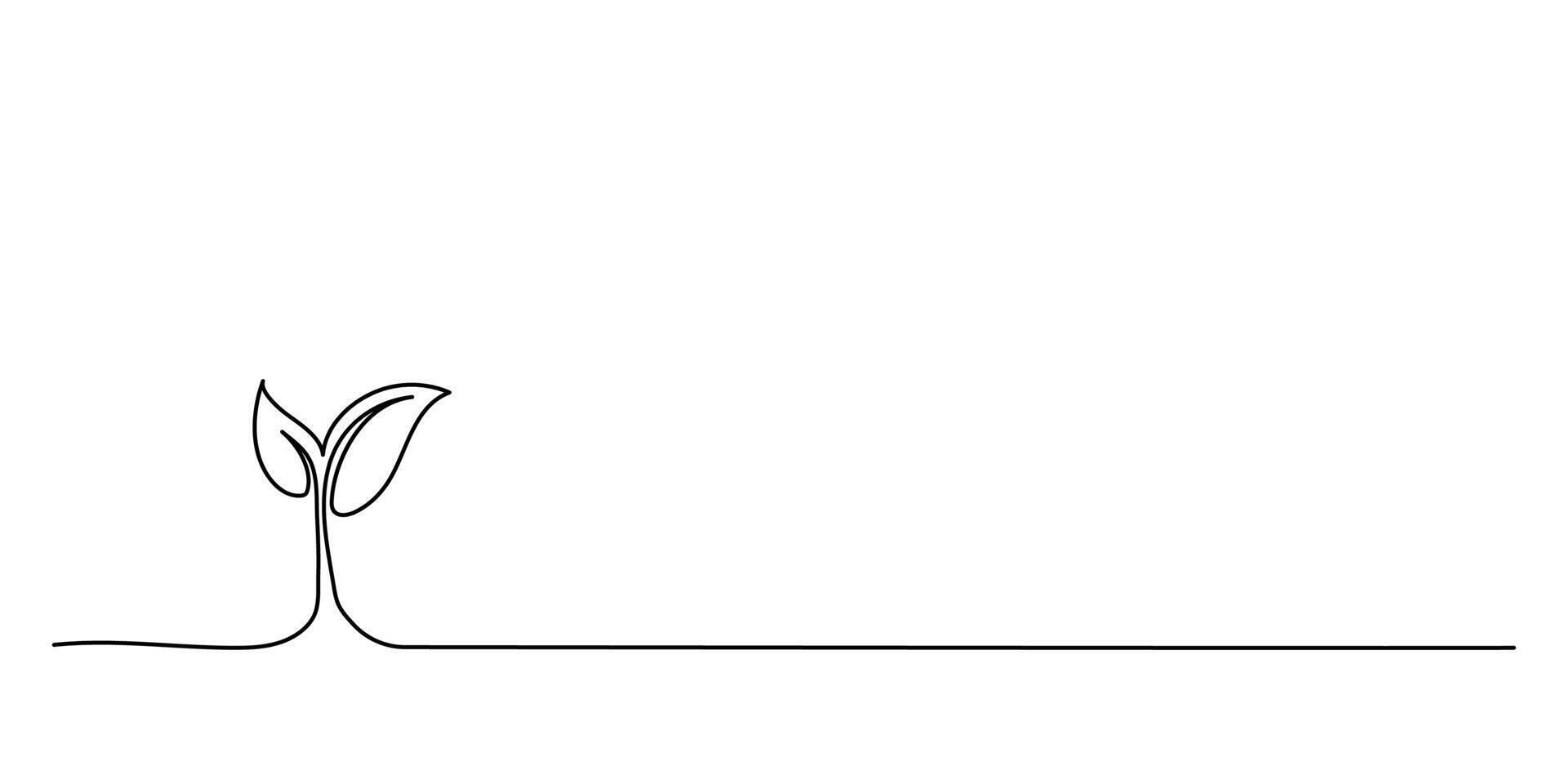 One continuous line art growing sprout, eco nature concept. Eco natural farm concept design one sketch outline drawing illustration vector