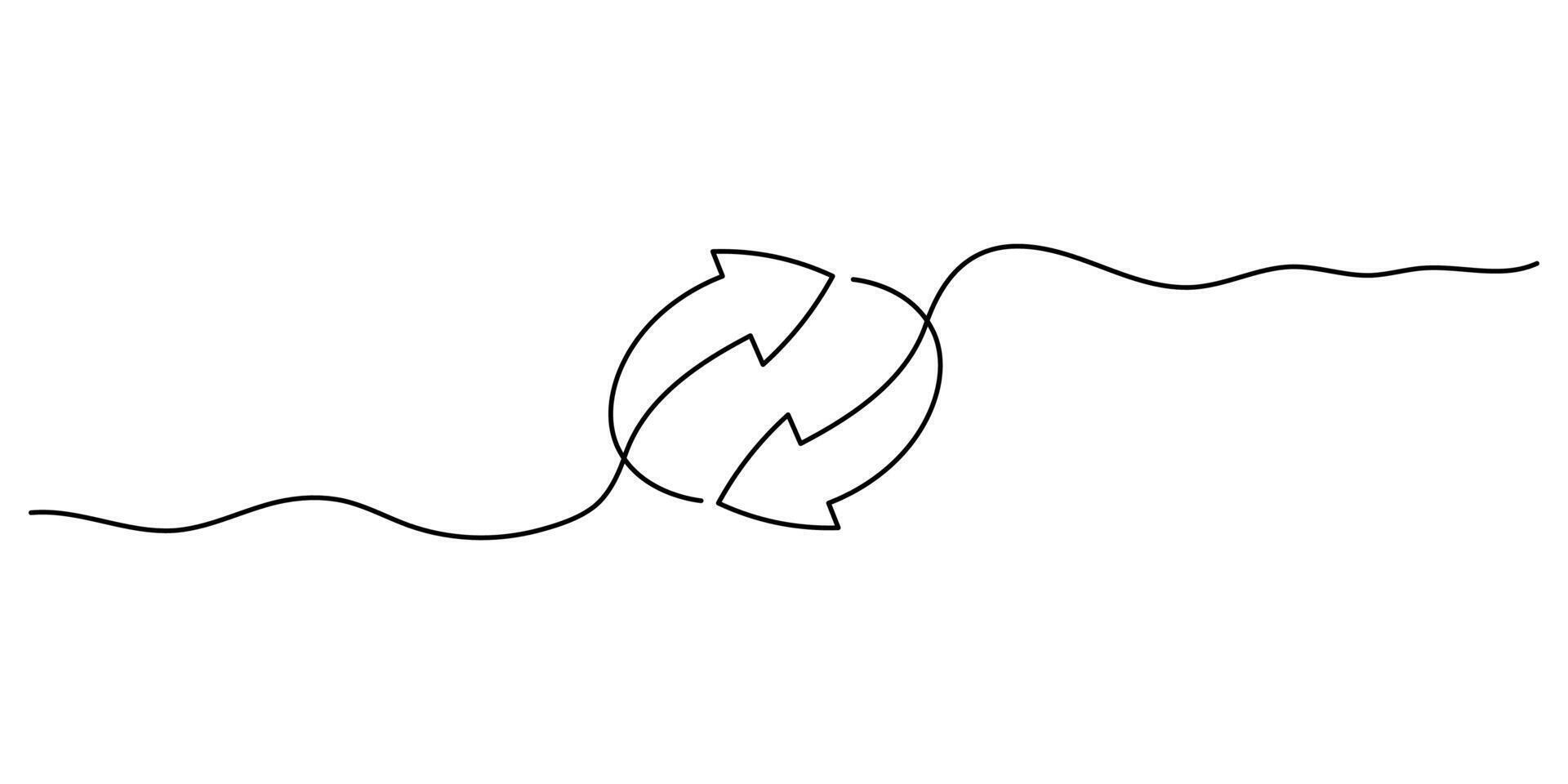 Continuous line design with arrows pointing in a circle. Single-line decorative elements drawn on a white background. Minimalist graphics of processing vector
