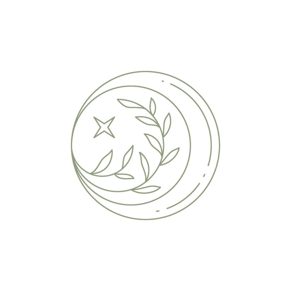 Decorative monochrome tree branch with leaves at rounded art frame icon illustration vector