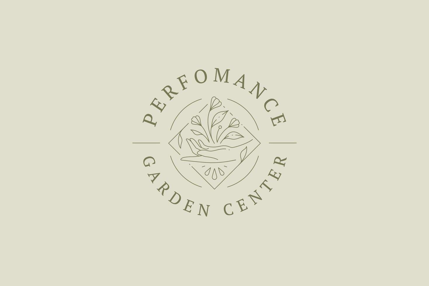 Gorgeous human open palm elegant spring blossom wild flower rhombus botanical frame line logo vector