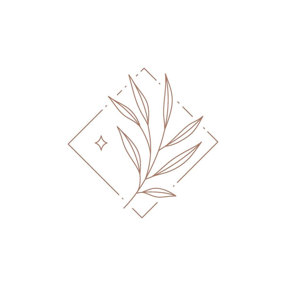 Bright tropical branch with stem leaves at rhombus frame decorative hand drawn design logo vector