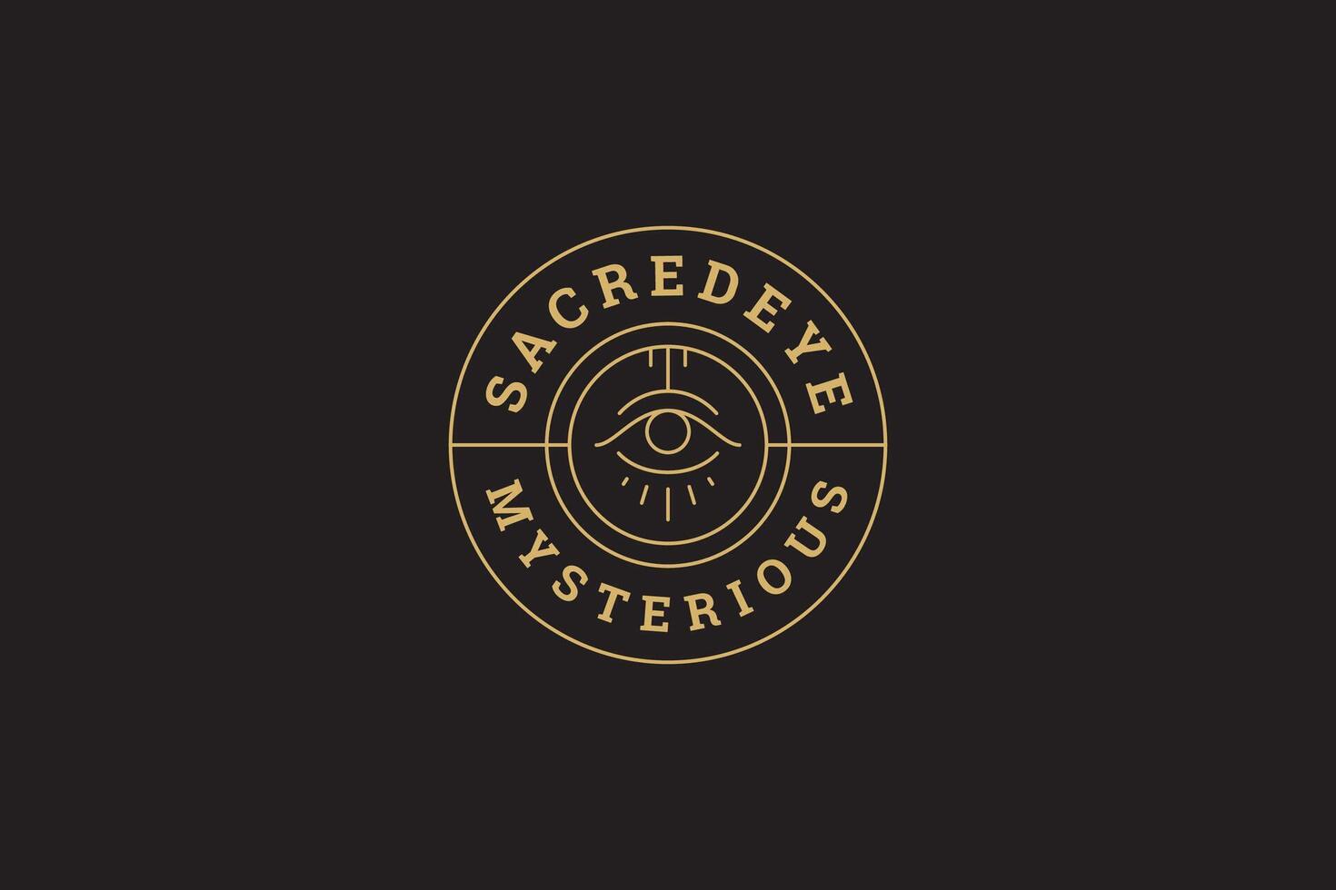 Monochrome all seeing eye spiritual sacred circle frame line logo with place for text vector