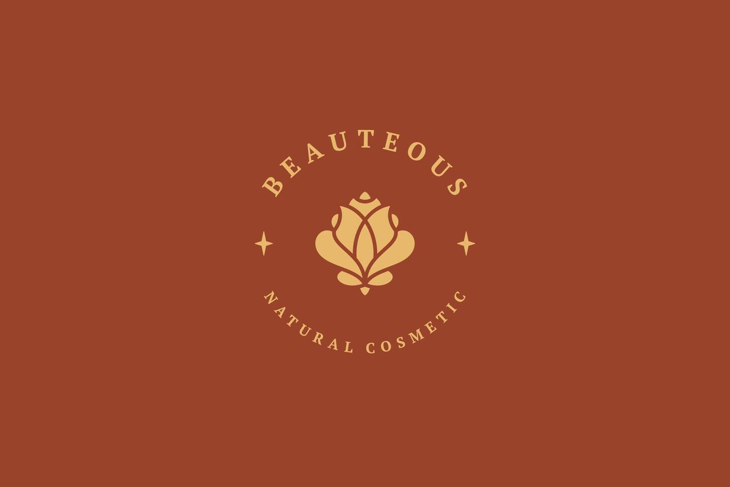 Decorative rose bud golden premium logo circle frame with place for text illustration vector