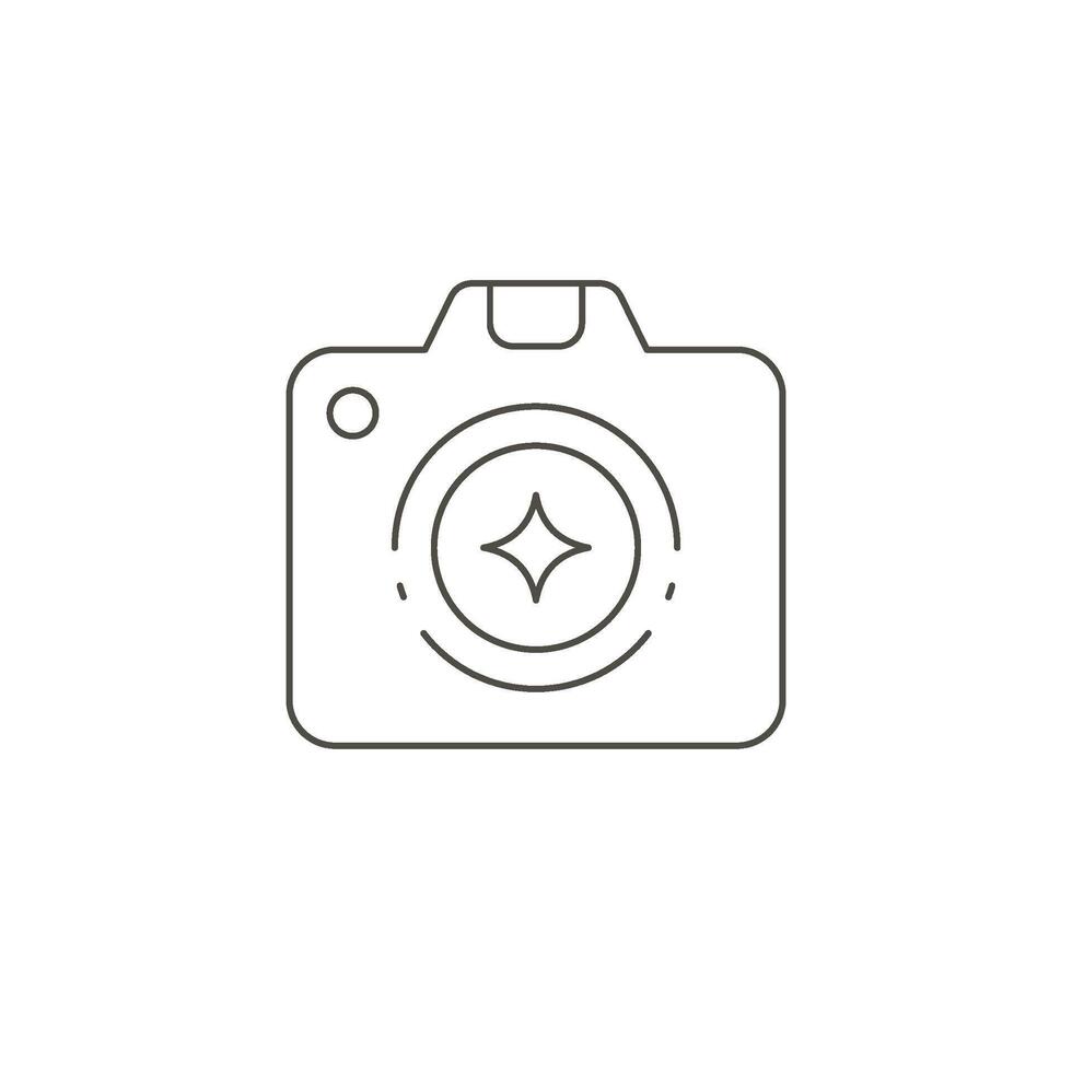 Linear simple logo hand drawn camera for taking photo with lens shutter decorative design elements vector