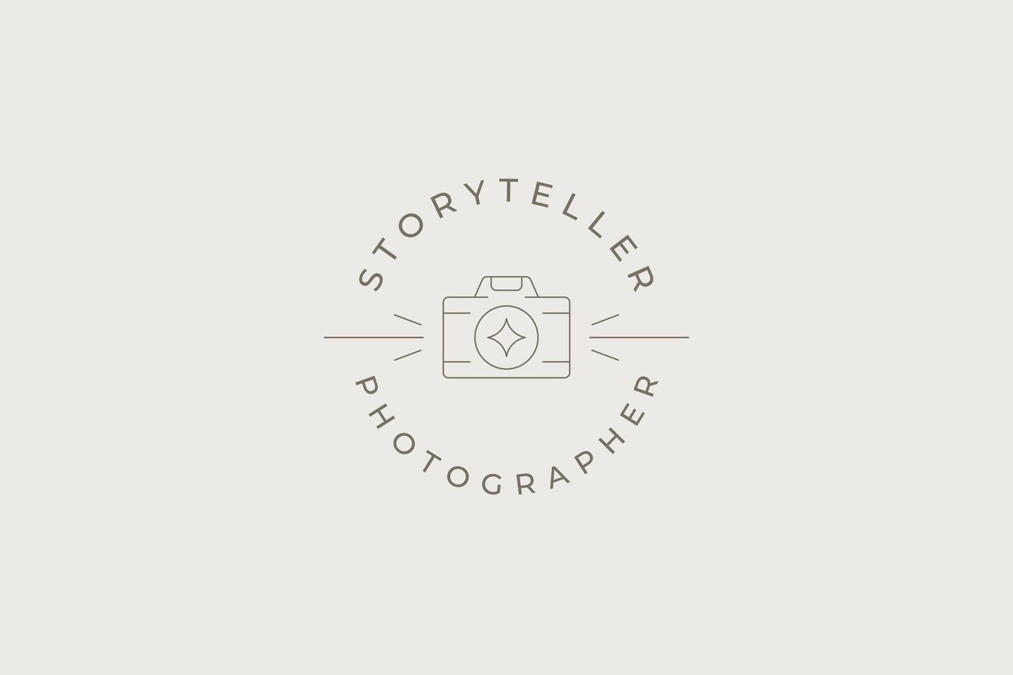 Line art monochrome simple photo camera with glow lens circle logo with place for text vector