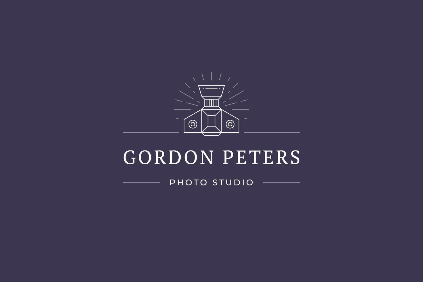 Minimalist shooting vintage camera bright illumination glow top view line art logo vector