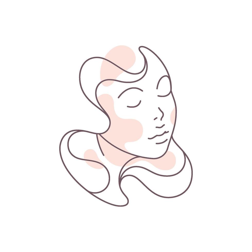 Pleasant beauty female face modern minimalist continuous line pastel spot icon illustration vector