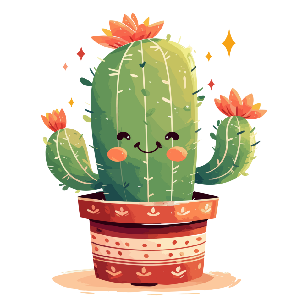 Pot with lovely red flowered cactus png