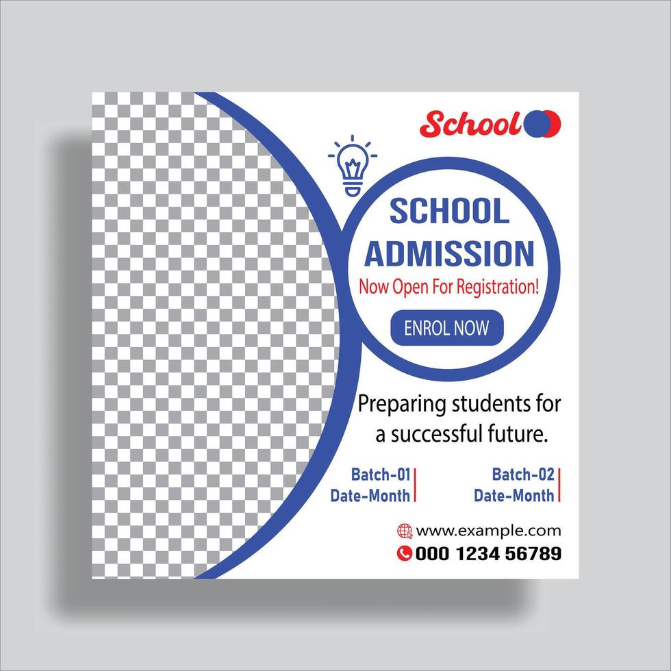 New School Admission Social Media Post Template, Educational Social Media Post Square Flyer vector