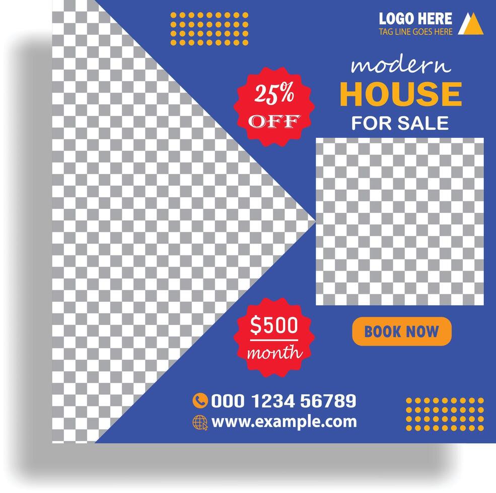 Modern Real estate social media posts design for sale, luxury real estate post template vector