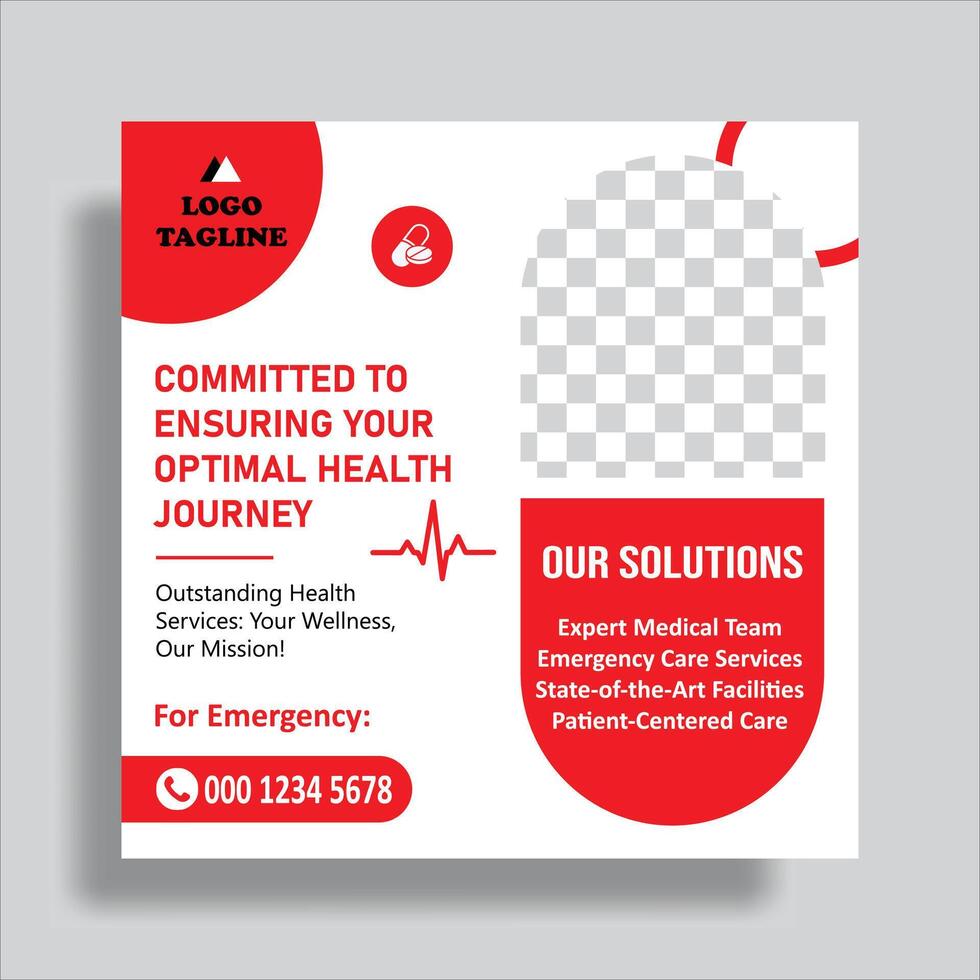 Social media post template for Medical, health, treatment, doctor vector