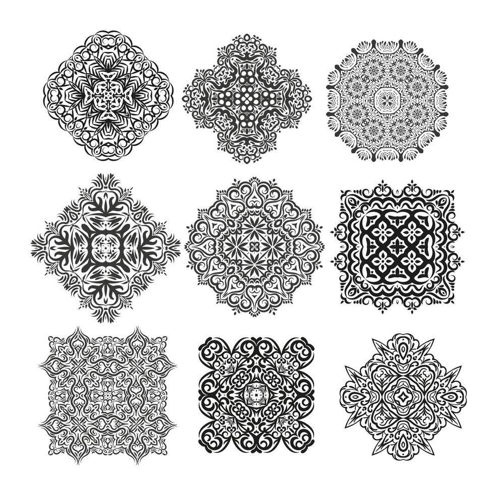 Set of Mandalas. Decorative square and rhombus ornaments. Anti-stress therapy patterns. Weave design elements for yoga logos, printing, decoration, patterns vector