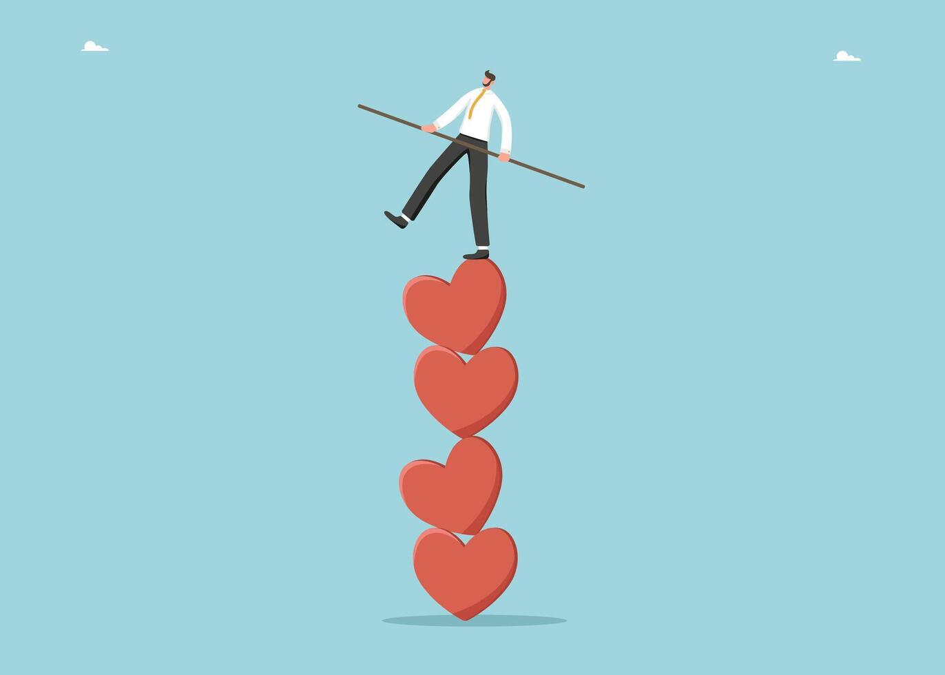 Man balancing on stack of hearts vector