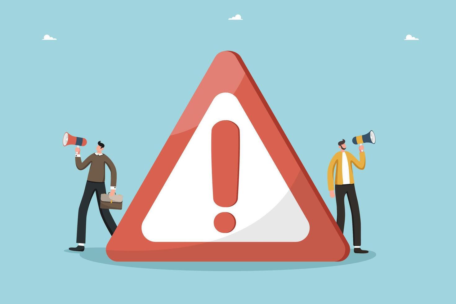 Men near road danger sign vector