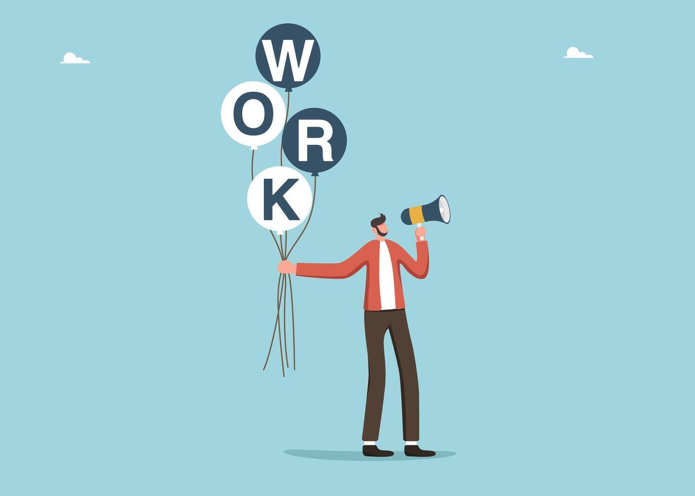 Man holding balloons with inscription work vector