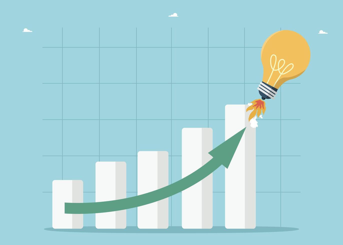 Light bulb takes off like rocket on chart vector