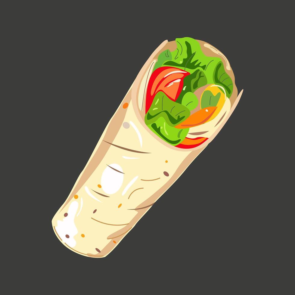 street fast food icons on a black background. Cartoon food illustration. Hotdog, hamburger, pizza and shawarma logo vector