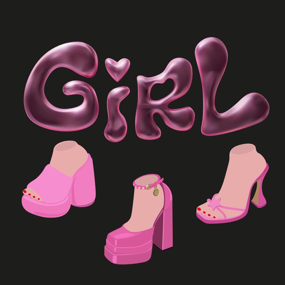 Retro 70s feminist slogan for t-shirts, posters or cards. Girl power 3D pink lettering. Power slogan. Trendy retro slogan. inscription in 3D cartoon style vector