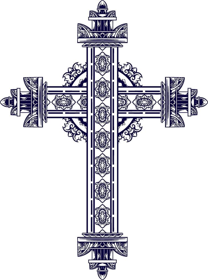 Line art Ornament classic style christ cross Illustration vector