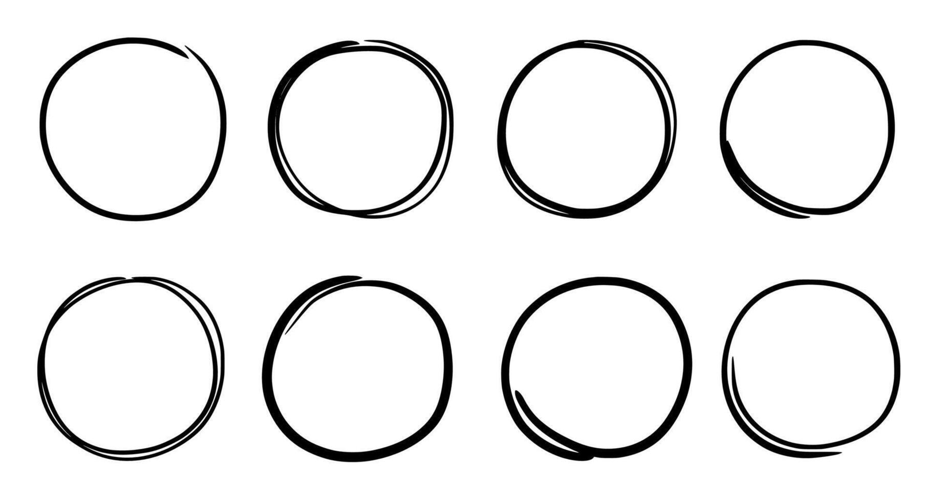 Hand drawn round frame set. Hand drawn sketch pencil scribble style line round frame. Doodle line circle, ring shape element. vector
