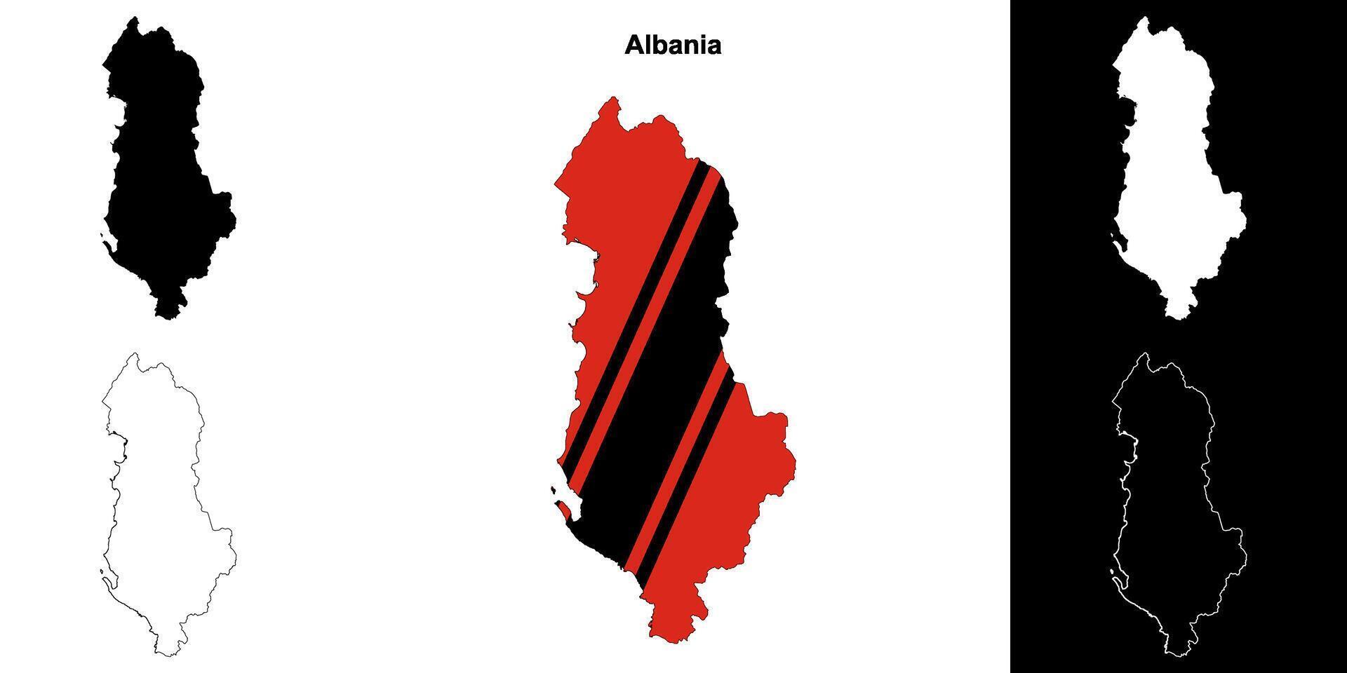 Albania blank outline map set vector