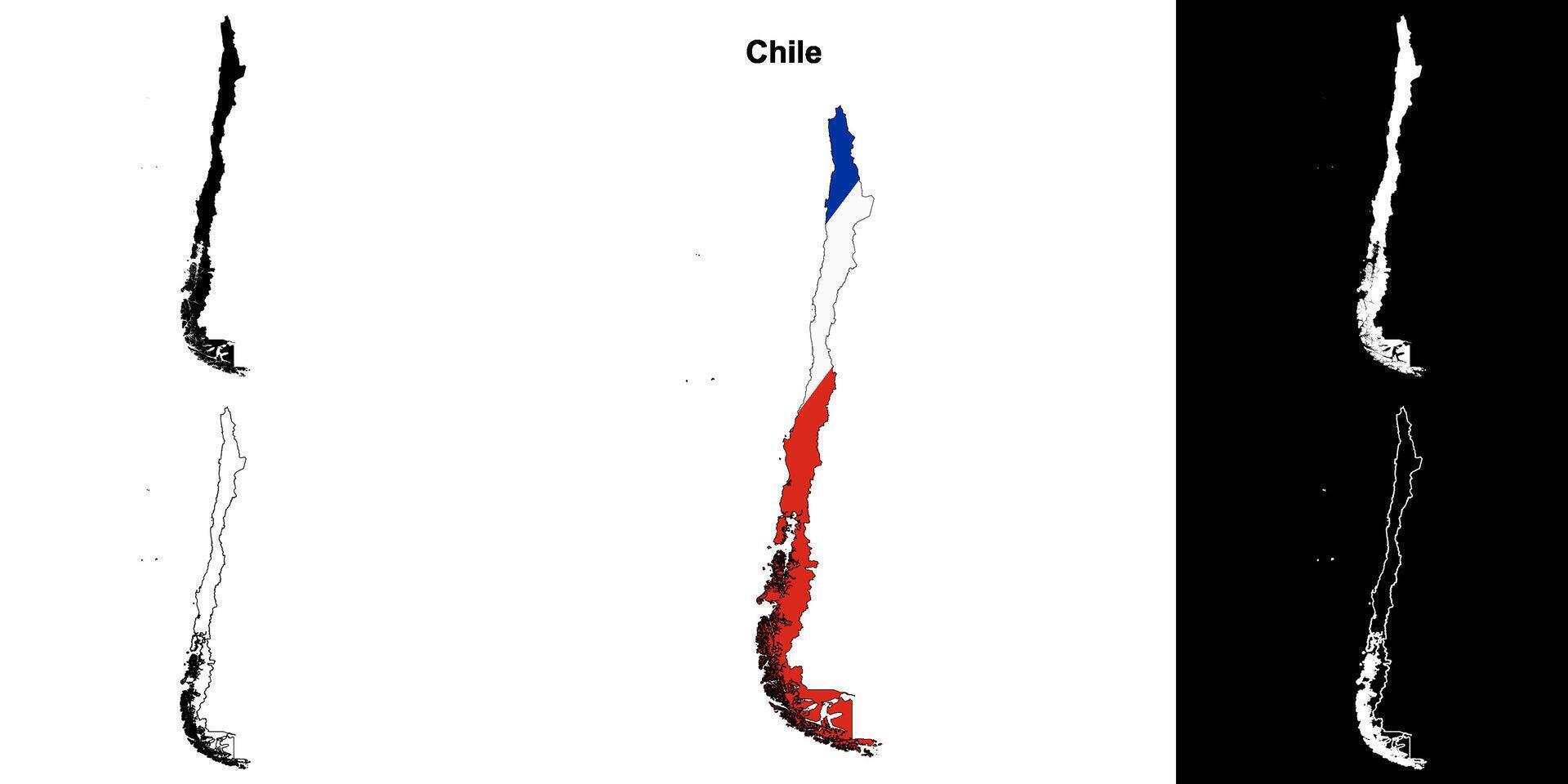 Chile blank outline map set vector
