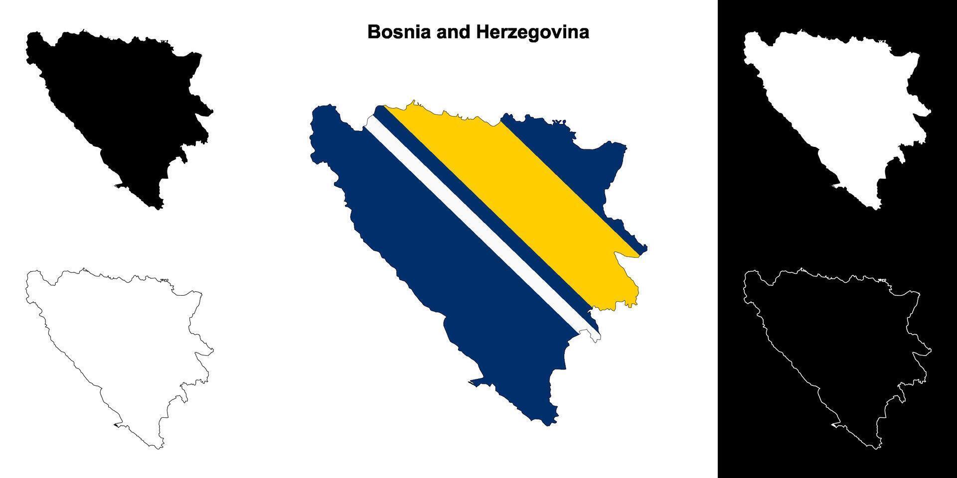 Bosnia and Herzegovina blank outline map set vector