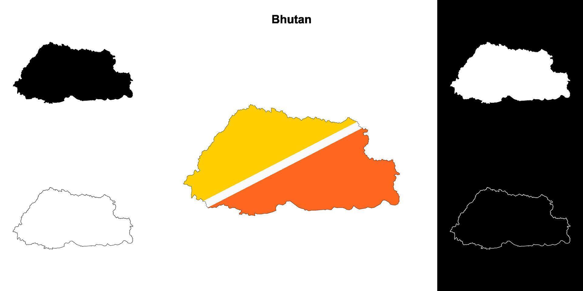 Bhutan blank outline map set vector