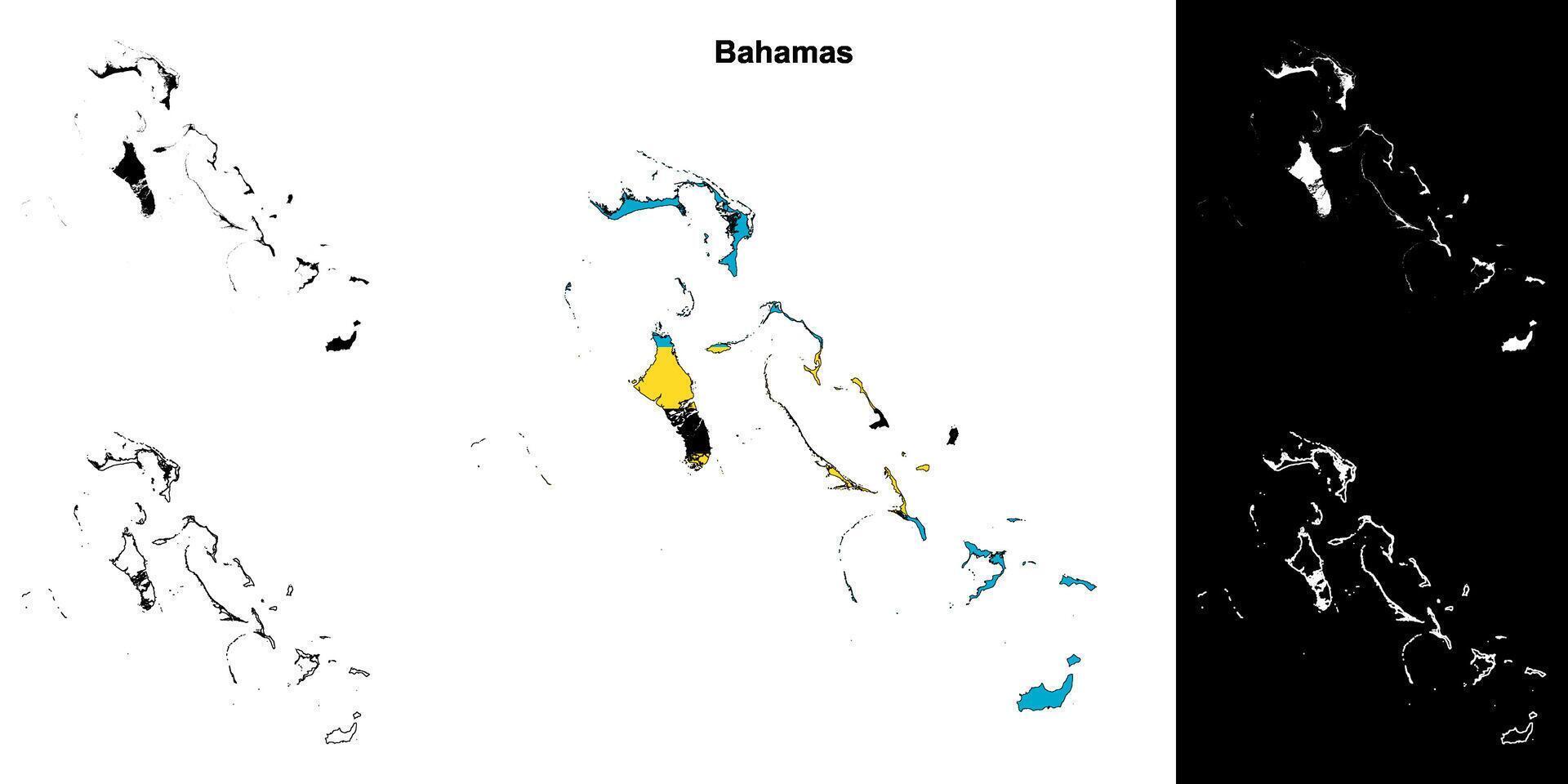 Bahamas blank outline map set vector