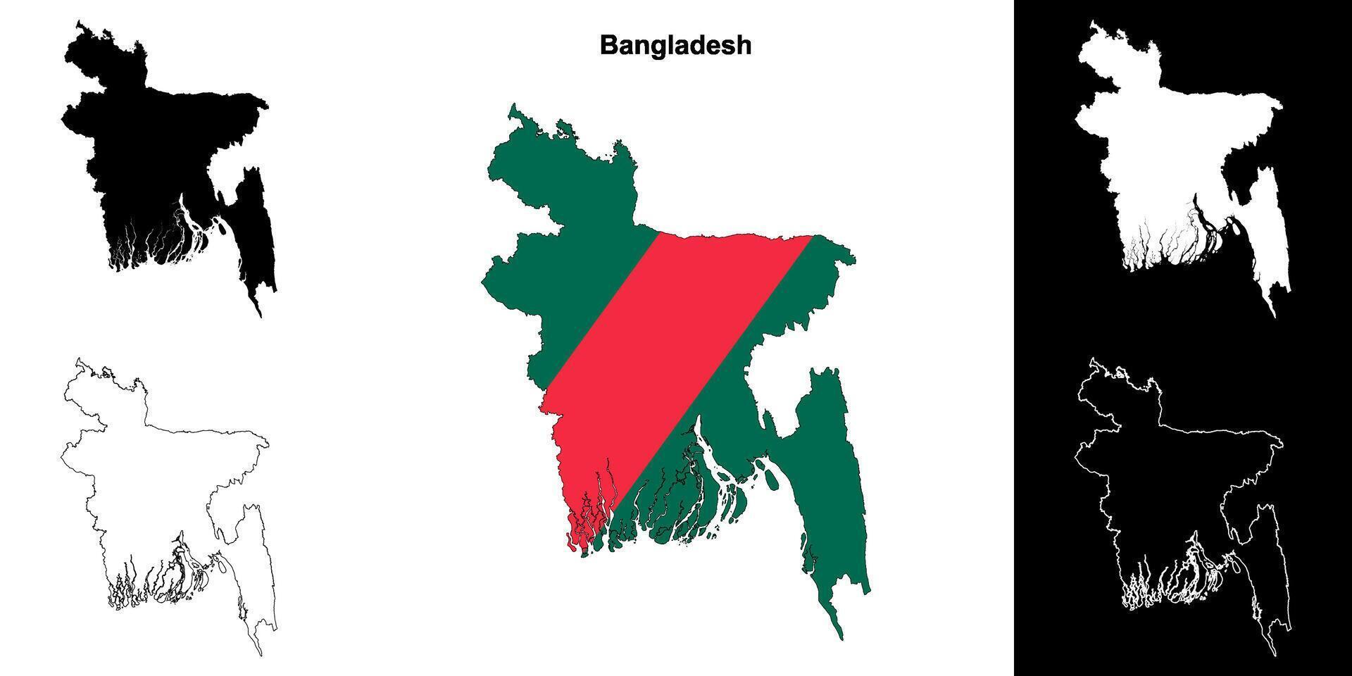 Bangladesh blank outline map set vector