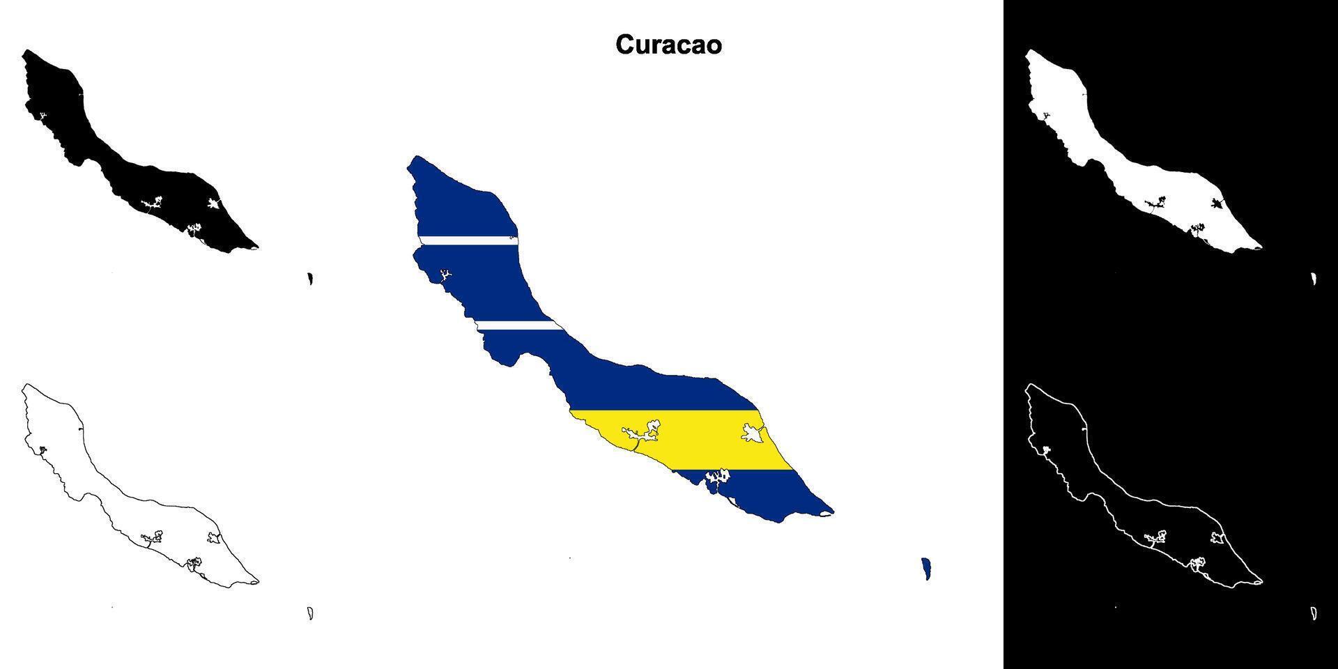 Curacao blank outline map set vector