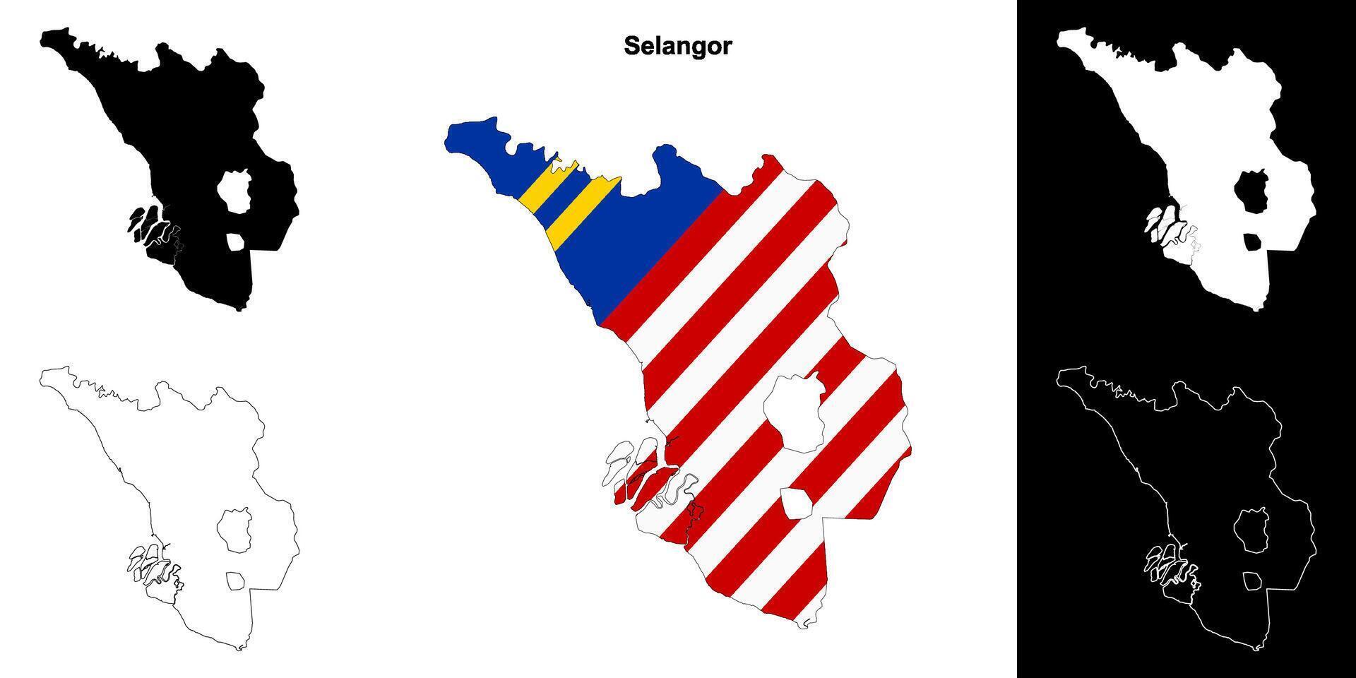 Selangor state outline map set vector