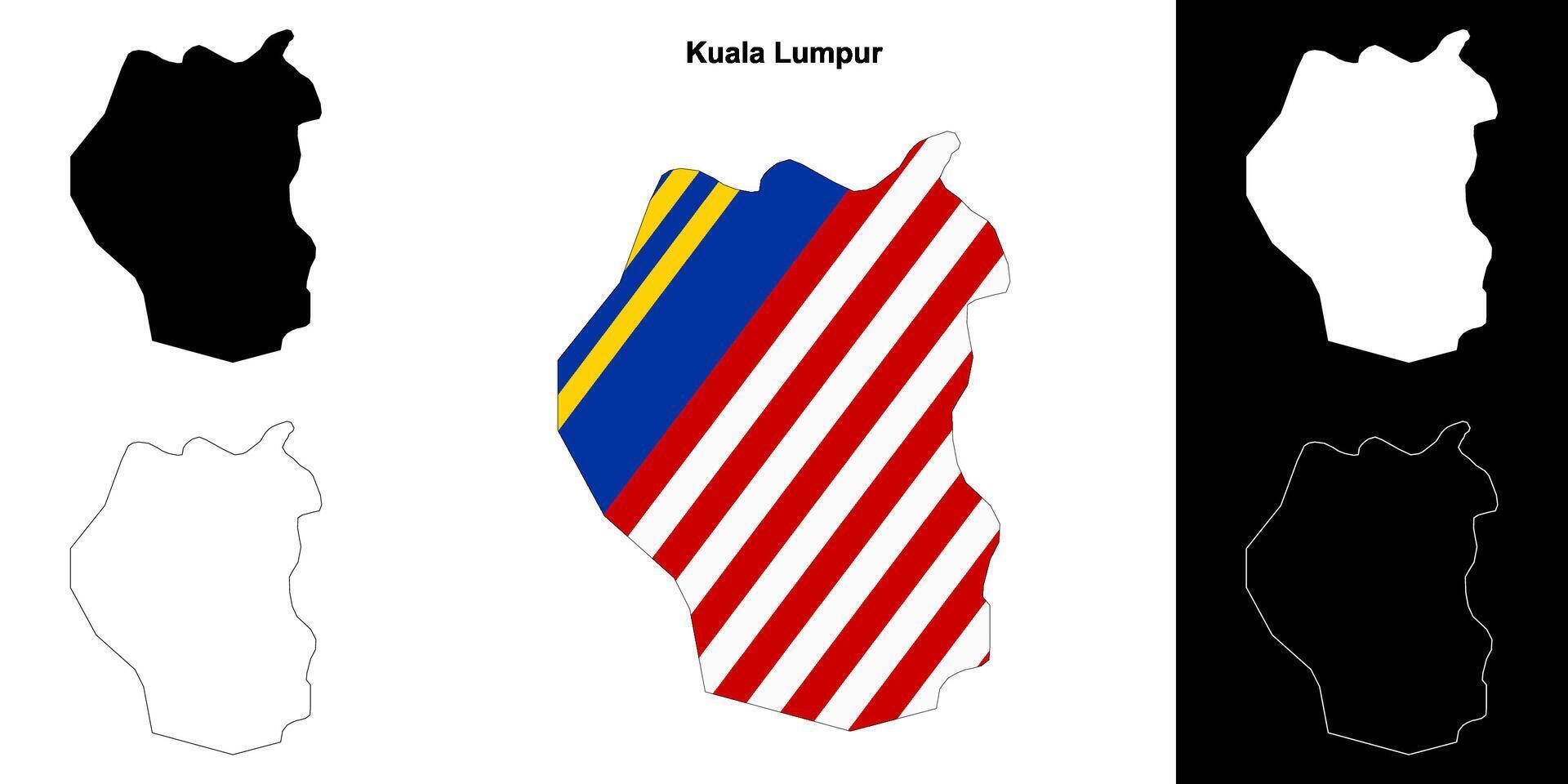 Kuala Lumpur state outline map set vector